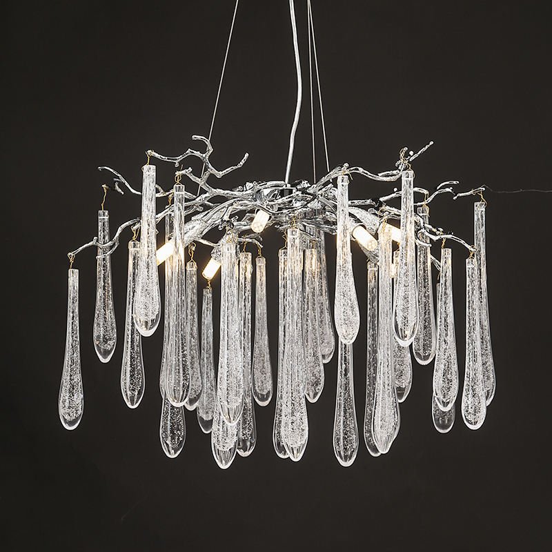 Ethereal Icicle Chandelier with Silver Branch Canopy showcasing natural materials in rustic design