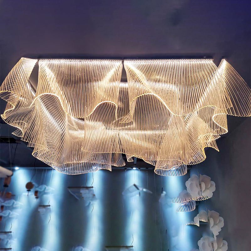 Luminous Fiber Wave Chandelier for Luxe Modern Spaces