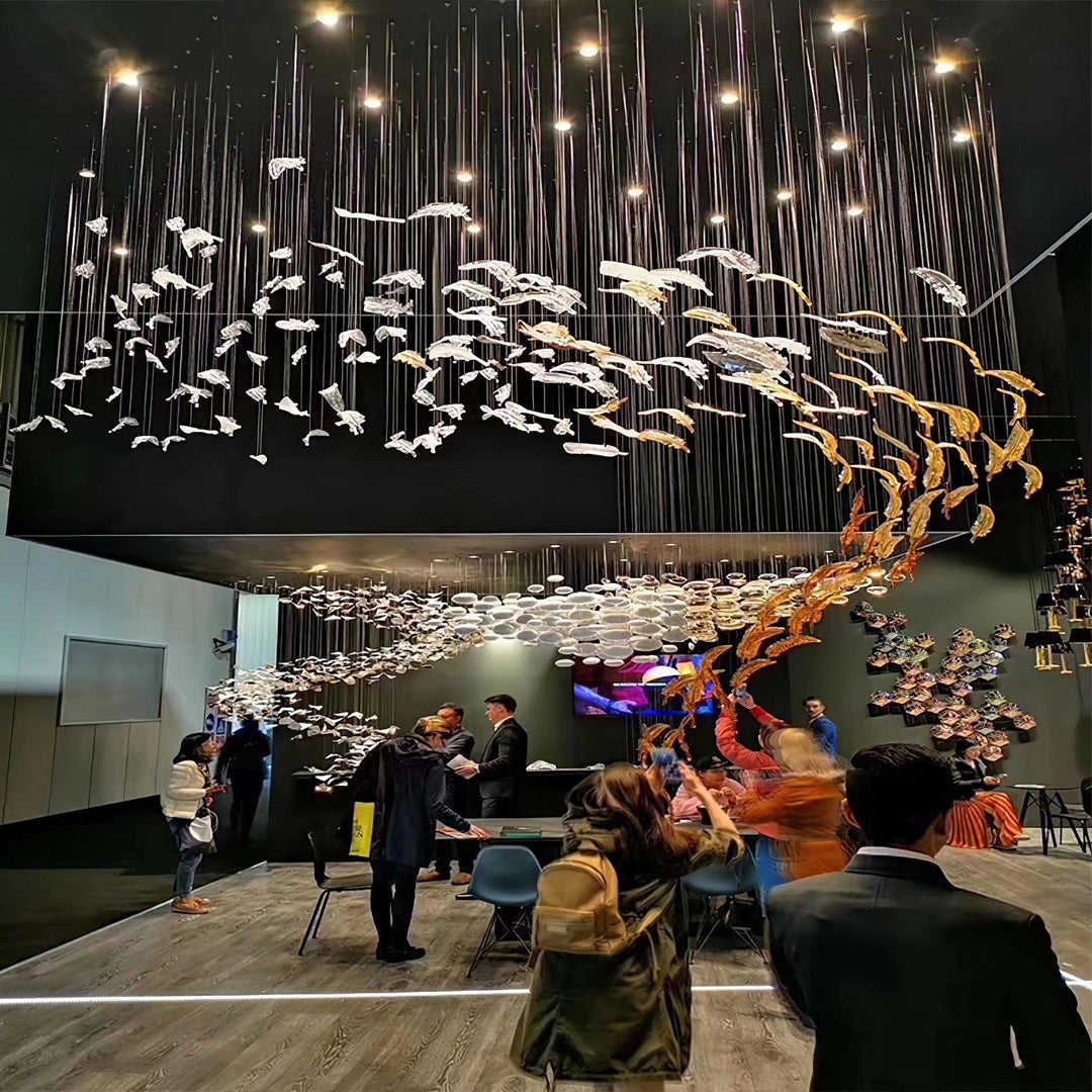 Dynamic Fish School Chandelier for Immersive Spaces